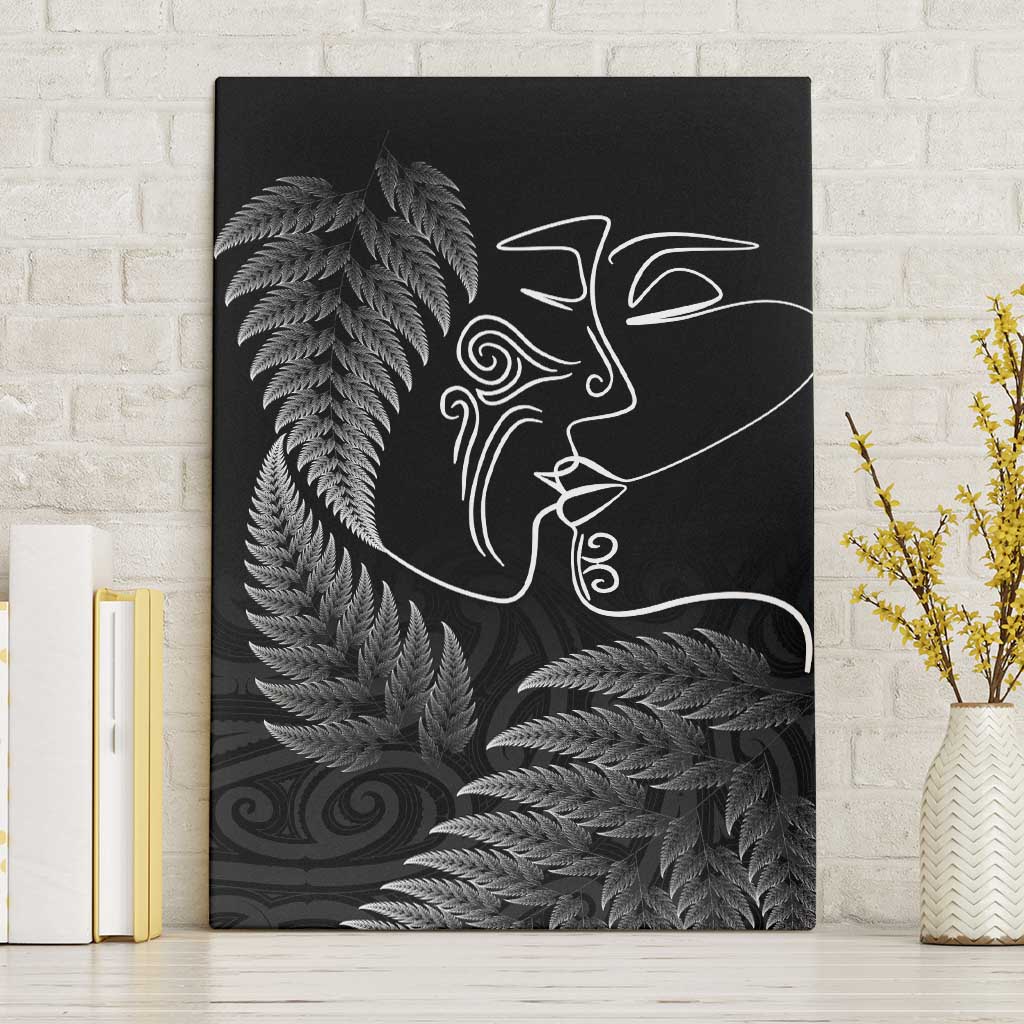 New Zealand Valentine's Day Canvas Wall Art Silver Fern and Line Art Love Couple