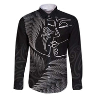 New Zealand Valentine's Day Family Matching Long Sleeve Bodycon Dress and Hawaiian Shirt Silver Fern and Line Art Love Couple