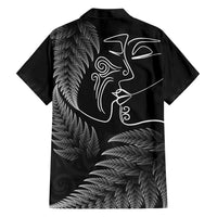 New Zealand Valentine's Day Family Matching Short Sleeve Bodycon Dress and Hawaiian Shirt Silver Fern and Line Art Love Couple
