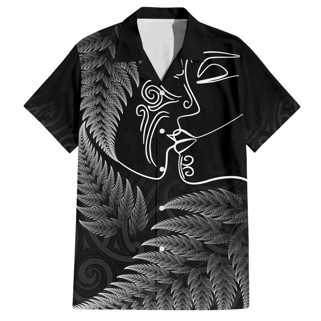 New Zealand Valentine's Day Hawaiian Shirt Silver Fern and Line Art Love Couple