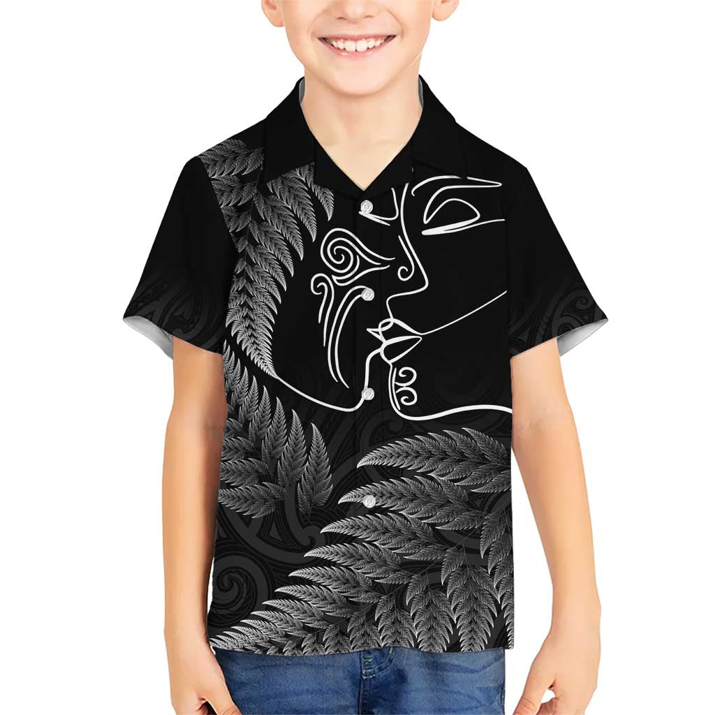 New Zealand Valentine's Day Kid Hawaiian Shirt Silver Fern and Line Art Love Couple