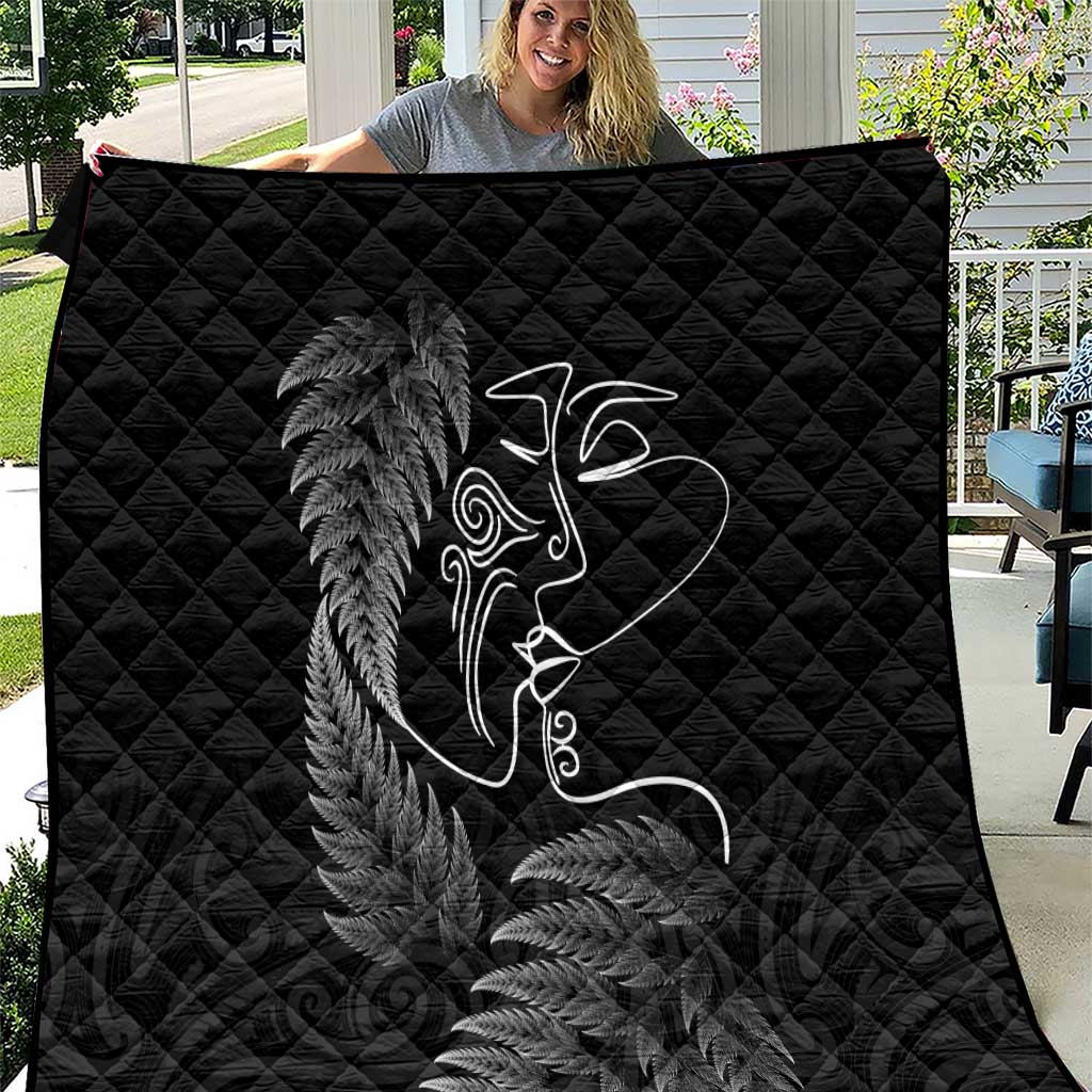 New Zealand Valentine's Day Quilt Silver Fern and Line Art Love Couple