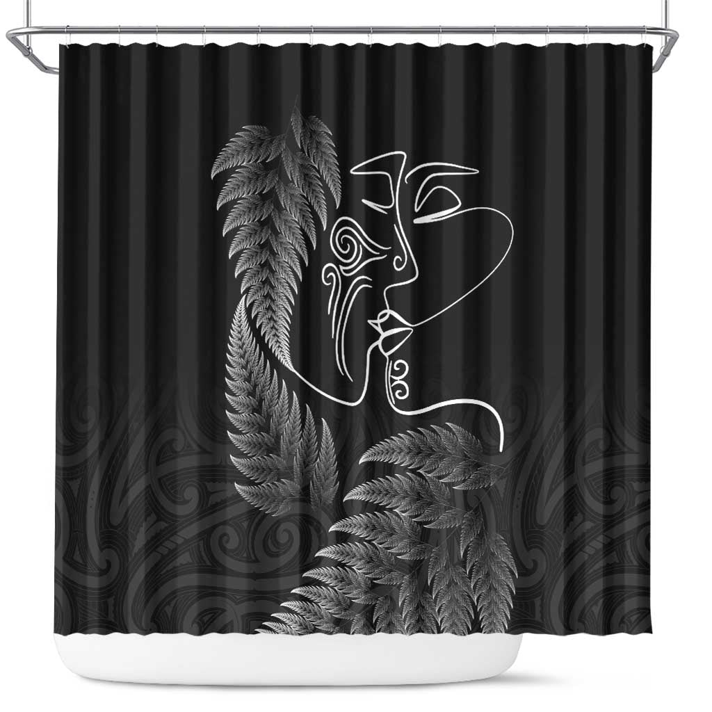 New Zealand Valentine's Day Shower Curtain Silver Fern and Line Art Love Couple