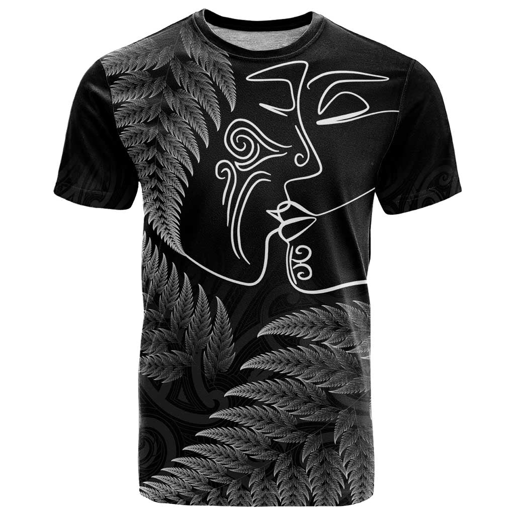 New Zealand Valentine's Day T Shirt Silver Fern and Line Art Love Couple