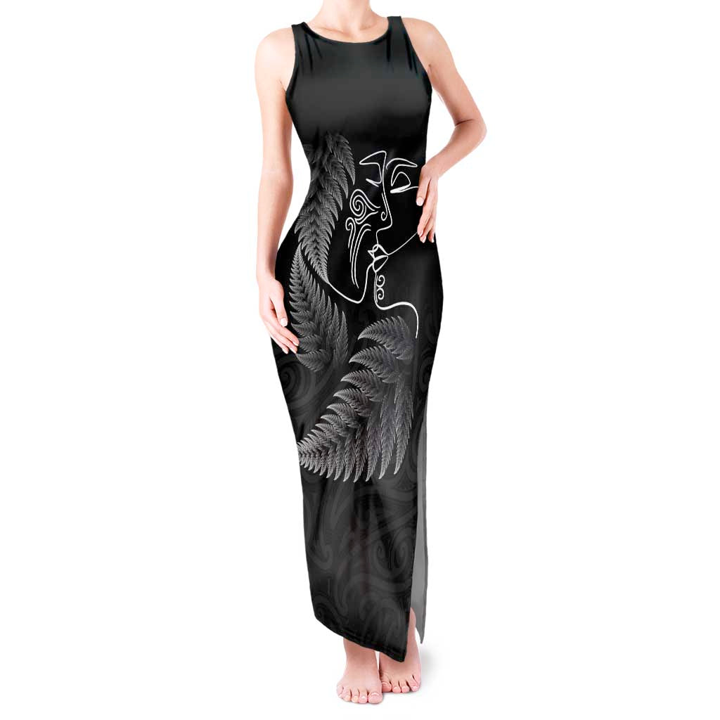 New Zealand Valentine's Day Tank Maxi Dress Silver Fern and Line Art Love Couple