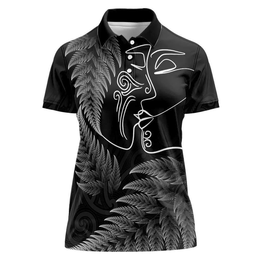 New Zealand Valentine's Day Women Polo Shirt Silver Fern and Line Art Love Couple