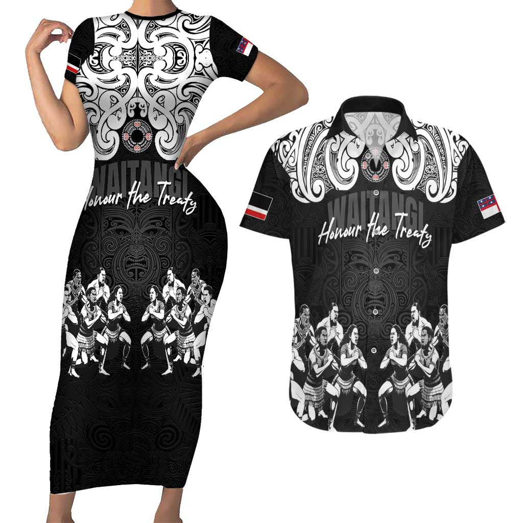 Aotearoa Waitangi Day - Toitu Te Tiriti Couples Matching Short Sleeve Bodycon Dress and Hawaiian Shirt New Zealand Honour the Treaty