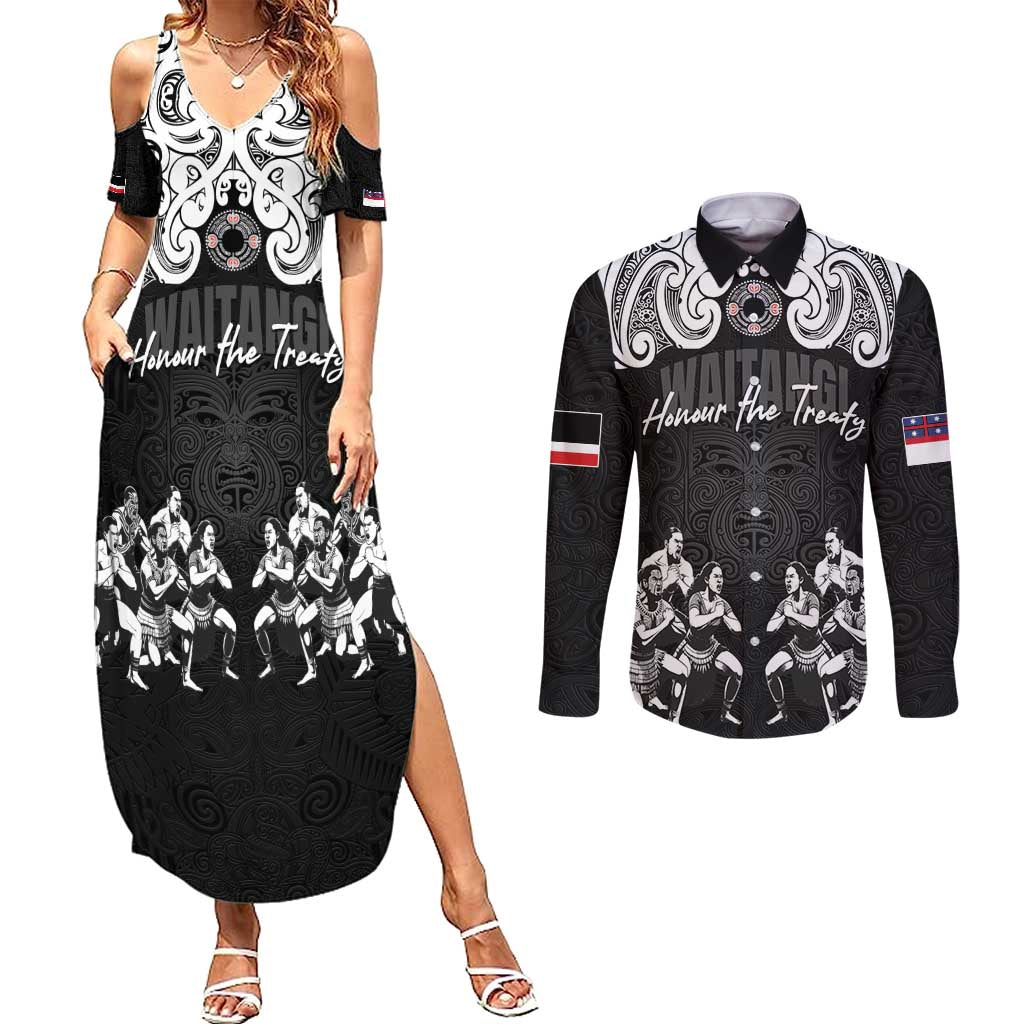 Aotearoa Waitangi Day - Toitu Te Tiriti Couples Matching Summer Maxi Dress and Long Sleeve Button Shirt New Zealand Honour the Treaty