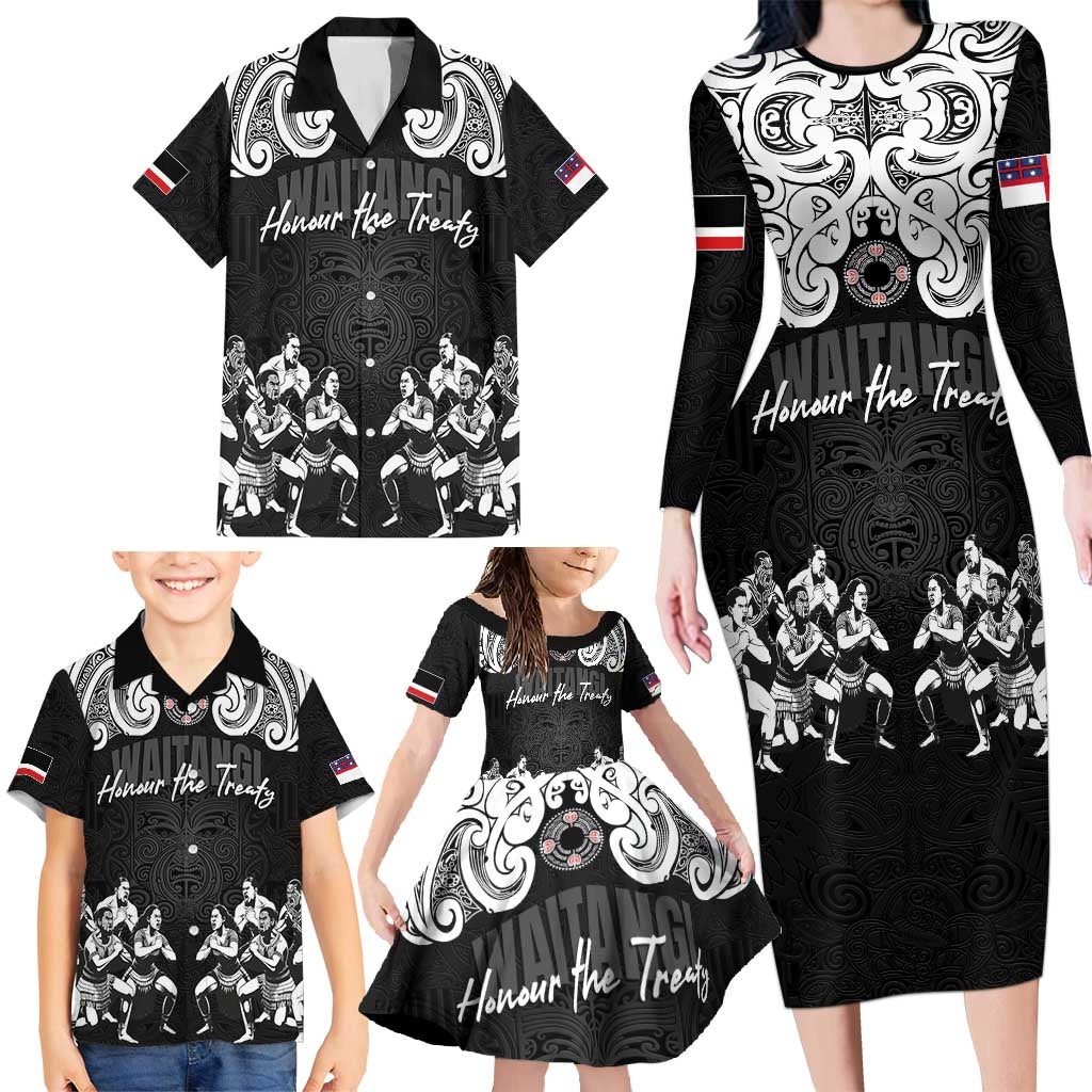 Aotearoa Waitangi Day - Toitu Te Tiriti Family Matching Long Sleeve Bodycon Dress and Hawaiian Shirt New Zealand Honour the Treaty