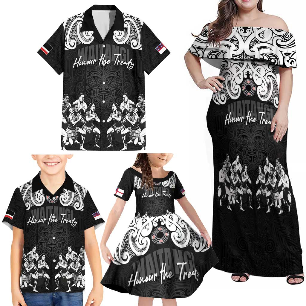 Aotearoa Waitangi Day - Toitu Te Tiriti Family Matching Off Shoulder Maxi Dress and Hawaiian Shirt New Zealand Honour the Treaty