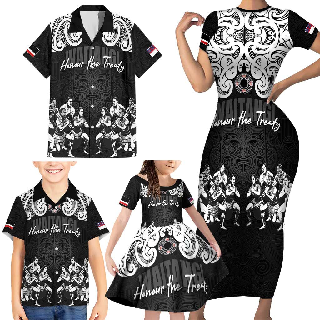 Aotearoa Waitangi Day - Toitu Te Tiriti Family Matching Short Sleeve Bodycon Dress and Hawaiian Shirt New Zealand Honour the Treaty