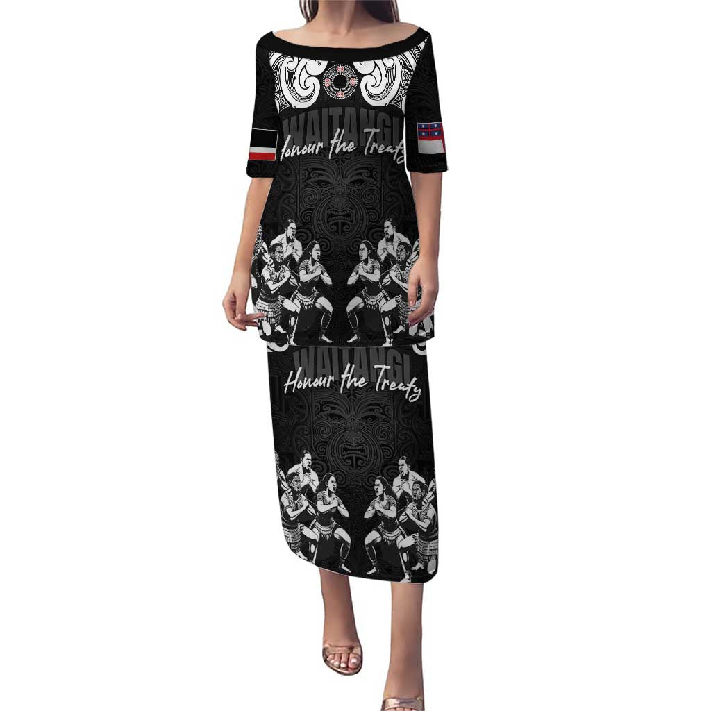 Aotearoa Waitangi Day - Toitu Te Tiriti Puletasi New Zealand Honour the Treaty LT03 Long Dress Black - Polynesian Pride