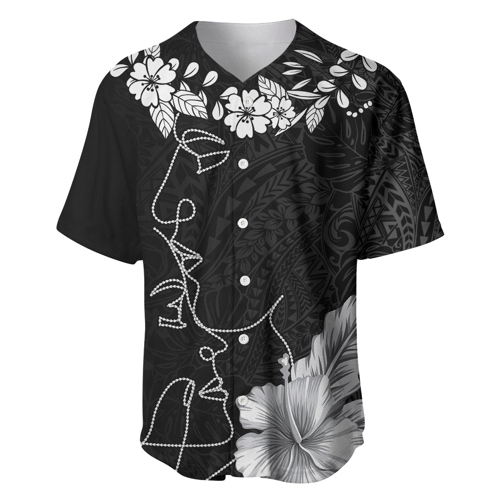 Hawaii Valentine Day Baseball Jersey Polynesian Line Art Love Couple Hibiscus Tribal Pattern LT03 Black - Polynesian Pride