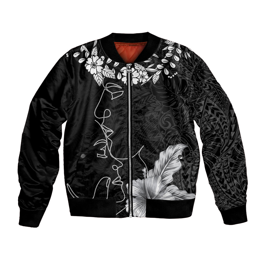 Hawaii Valentine Day Bomber Jacket Polynesian Line Art Love Couple Hibiscus Tribal Pattern LT03 Unisex Black - Polynesian Pride