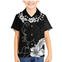 Hawaii Valentine Day Family Matching Mermaid Dress and Hawaiian Shirt Polynesian Line Art Love Couple Hibiscus Tribal Pattern LT03 Son's Shirt Black - Polynesian Pride