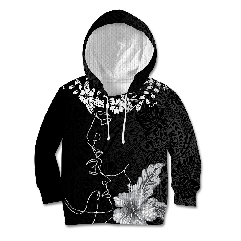 Hawaii Valentine Day Kid Hoodie Polynesian Line Art Love Couple Hibiscus Tribal Pattern LT03 Hoodie Black - Polynesian Pride