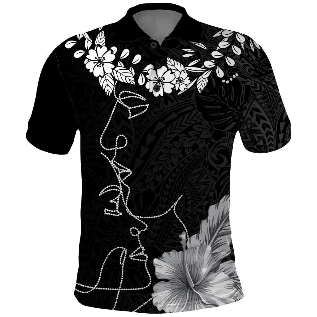 Hawaii Valentine Day Polo Shirt Polynesian Line Art Love Couple Hibiscus Tribal Pattern LT03 Black - Polynesian Pride