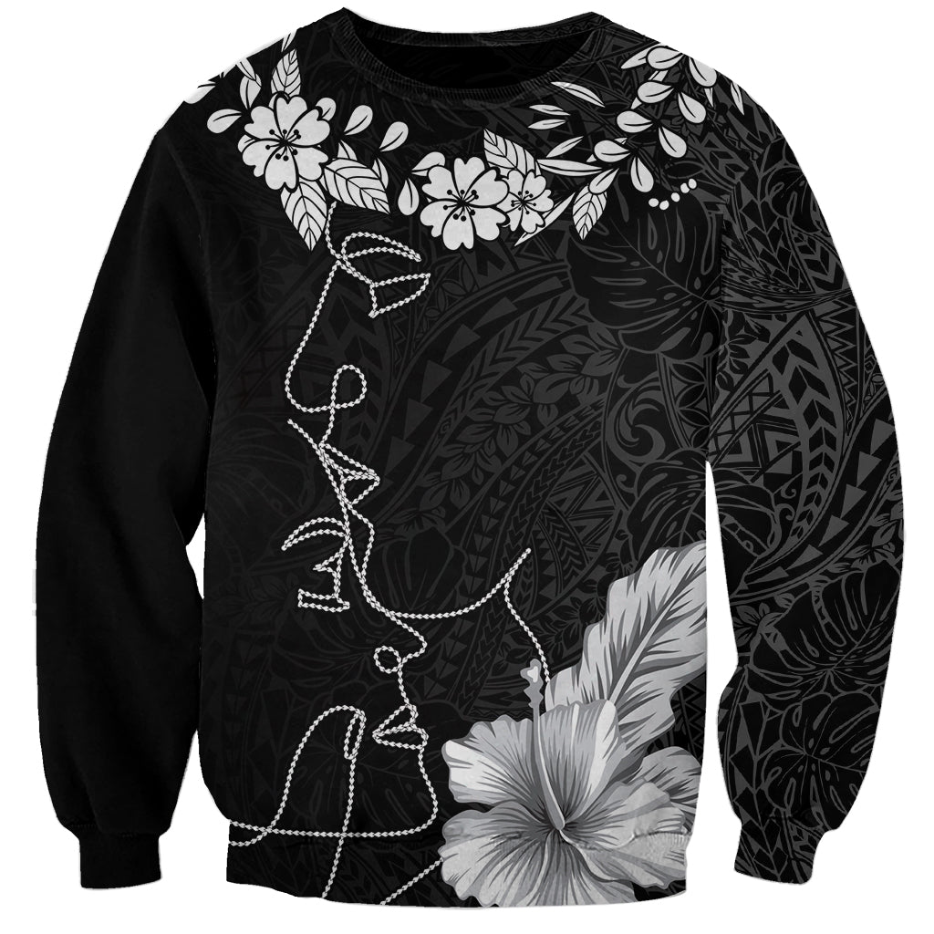 Hawaii Valentine Day Sweatshirt Polynesian Line Art Love Couple Hibiscus Tribal Pattern LT03 Unisex Black - Polynesian Pride