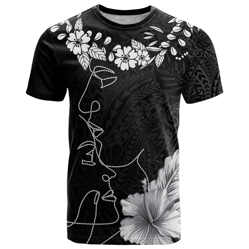 Hawaii Valentine Day T Shirt Polynesian Line Art Love Couple Hibiscus Tribal Pattern LT03 Black - Polynesian Pride