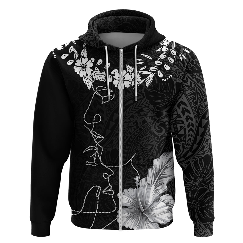 Hawaii Valentine Day Zip Hoodie Polynesian Line Art Love Couple Hibiscus Tribal Pattern LT03 Zip Hoodie Black - Polynesian Pride