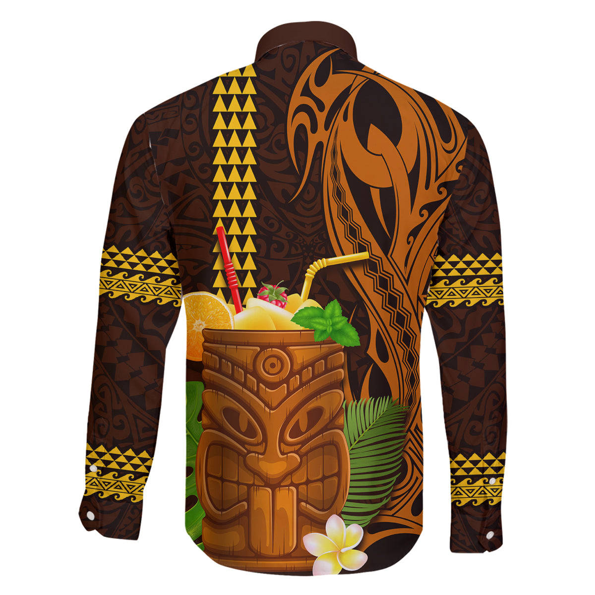Hawaii Tiki Mask Cocktail Family Matching Long Sleeve Bodycon Dress and Hawaiian Shirt Kakau Tattoo LT03 - Polynesian Pride