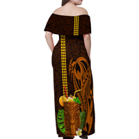 Hawaii Tiki Mask Cocktail Family Matching Off Shoulder Maxi Dress and Hawaiian Shirt Kakau Tattoo LT03 - Polynesian Pride