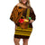 Hawaii Tiki Mask Cocktail Family Matching Off Shoulder Short Dress and Hawaiian Shirt Kakau Tattoo LT03 Mom's Dress Brown - Polynesian Pride