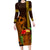 Hawaii Tiki Mask Cocktail Long Sleeve Bodycon Dress Kakau Tattoo LT03 Long Dress Brown - Polynesian Pride