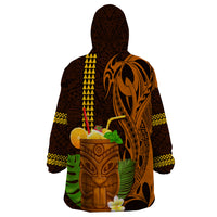 Hawaii Tiki Mask Cocktail Wearable Blanket Hoodie Kakau Tattoo LT03 - Polynesian Pride