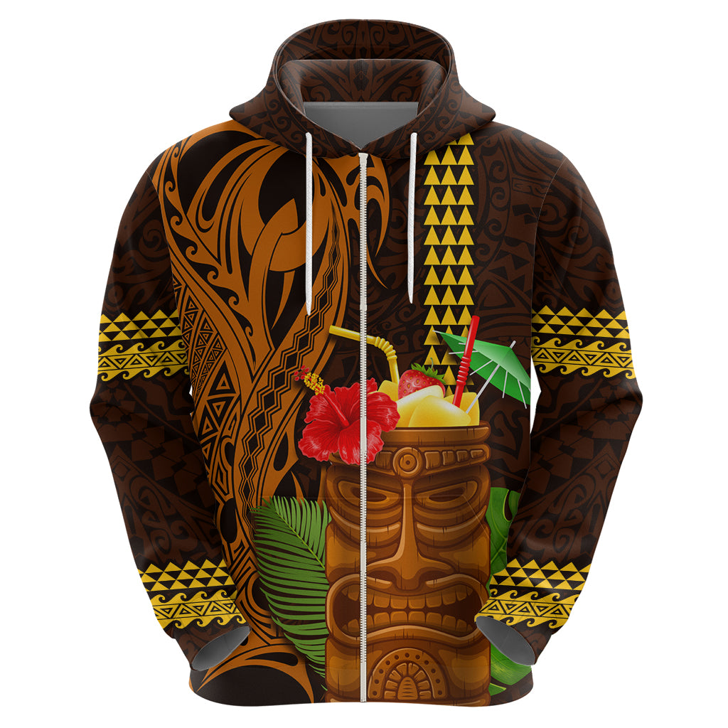 Hawaii Tiki Mask Cocktail Zip Hoodie Kakau Tattoo LT03 - Polynesian Pride