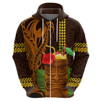 Hawaii Tiki Mask Cocktail Zip Hoodie Kakau Tattoo LT03 - Polynesian Pride
