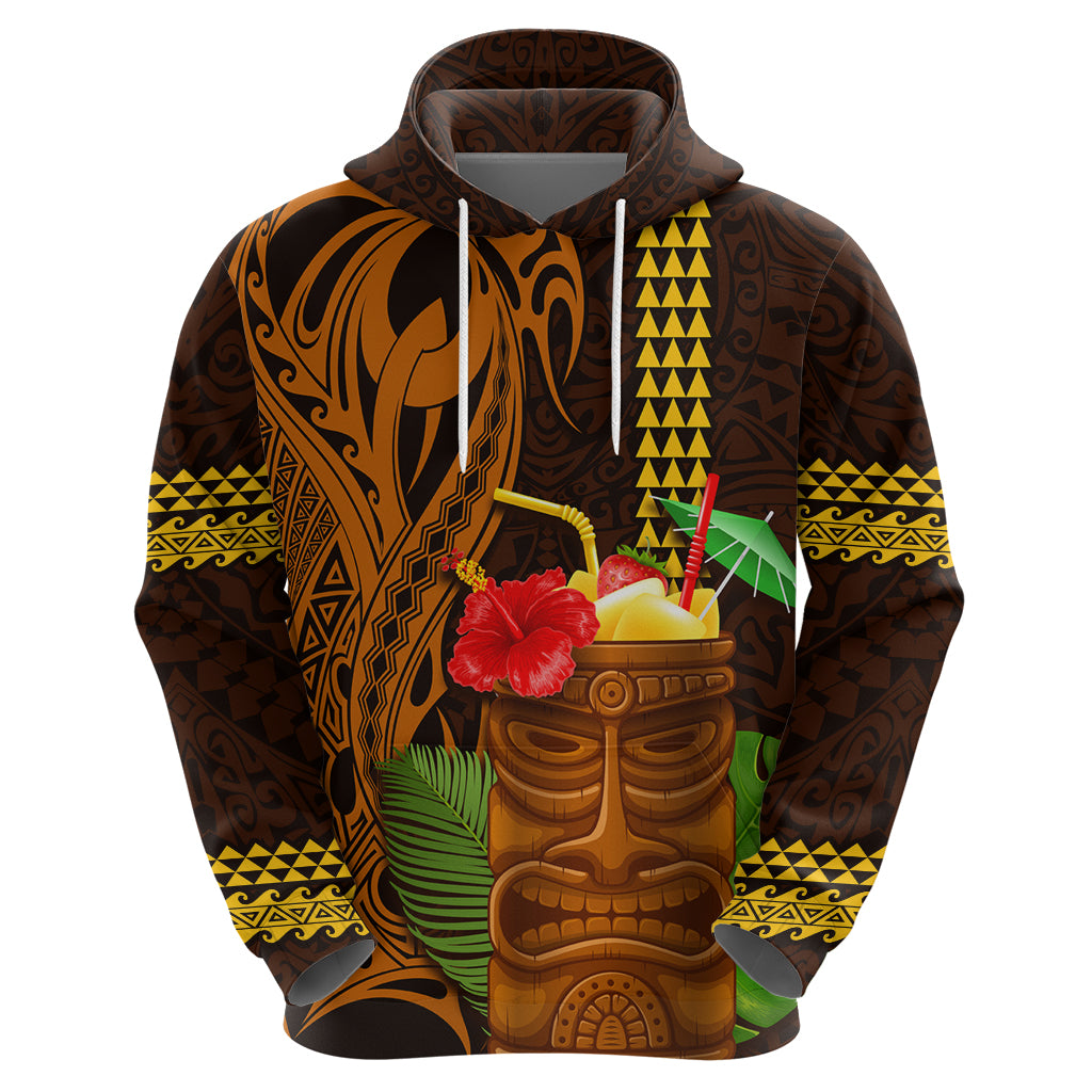 Hawaii Tiki Mask Cocktail Zip Hoodie Kakau Tattoo LT03 - Polynesian Pride