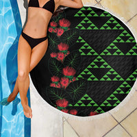 Hawaiian Green Kakau Art Tattoo-Ohia Lehua and Taro Leaves Beach Blanket LT03 - Polynesian Pride