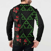 Hawaiian Green Kakau Art Tattoo-Ohia Lehua and Taro Leaves Button Sweatshirt LT03 - Polynesian Pride
