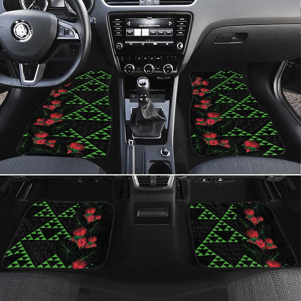 Hawaiian Green Kakau Art Tattoo-Ohia Lehua and Taro Leaves Car Mats