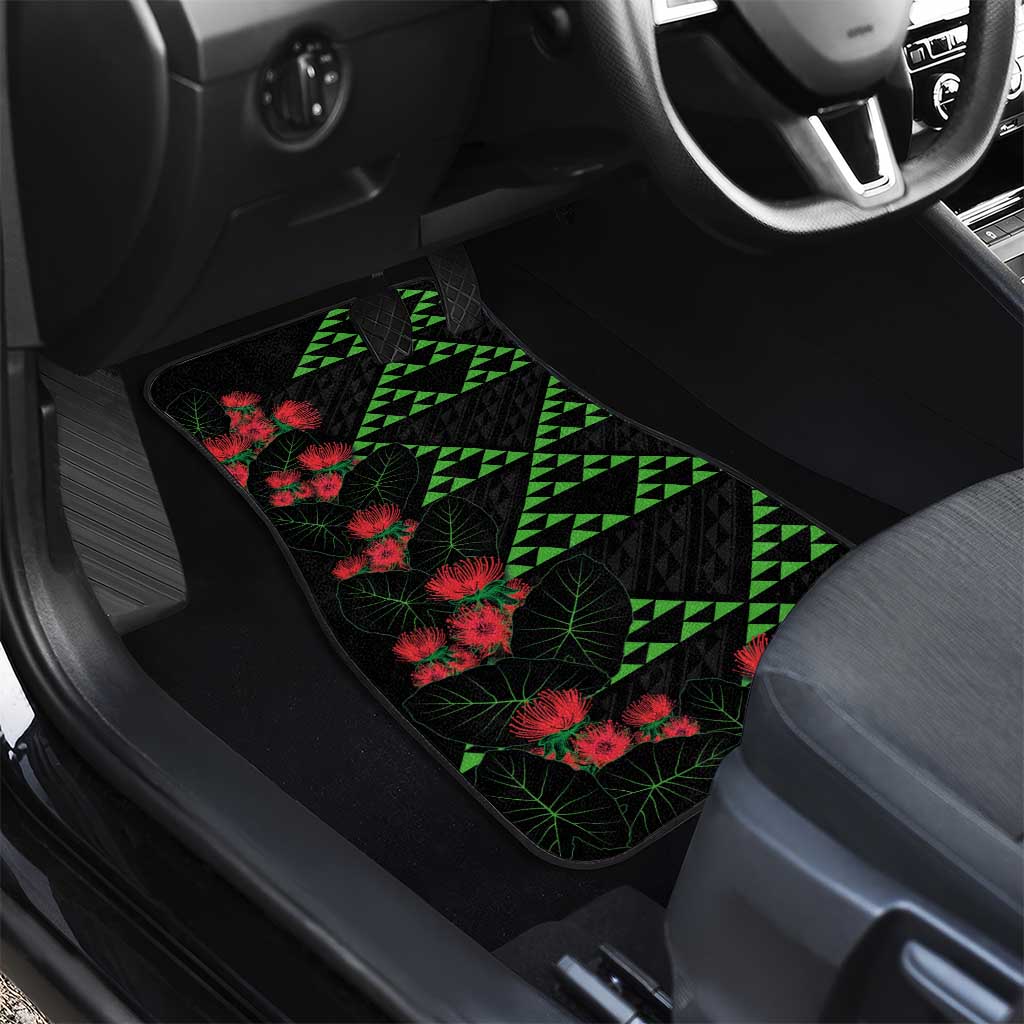 Hawaiian Green Kakau Art Tattoo-Ohia Lehua and Taro Leaves Car Mats