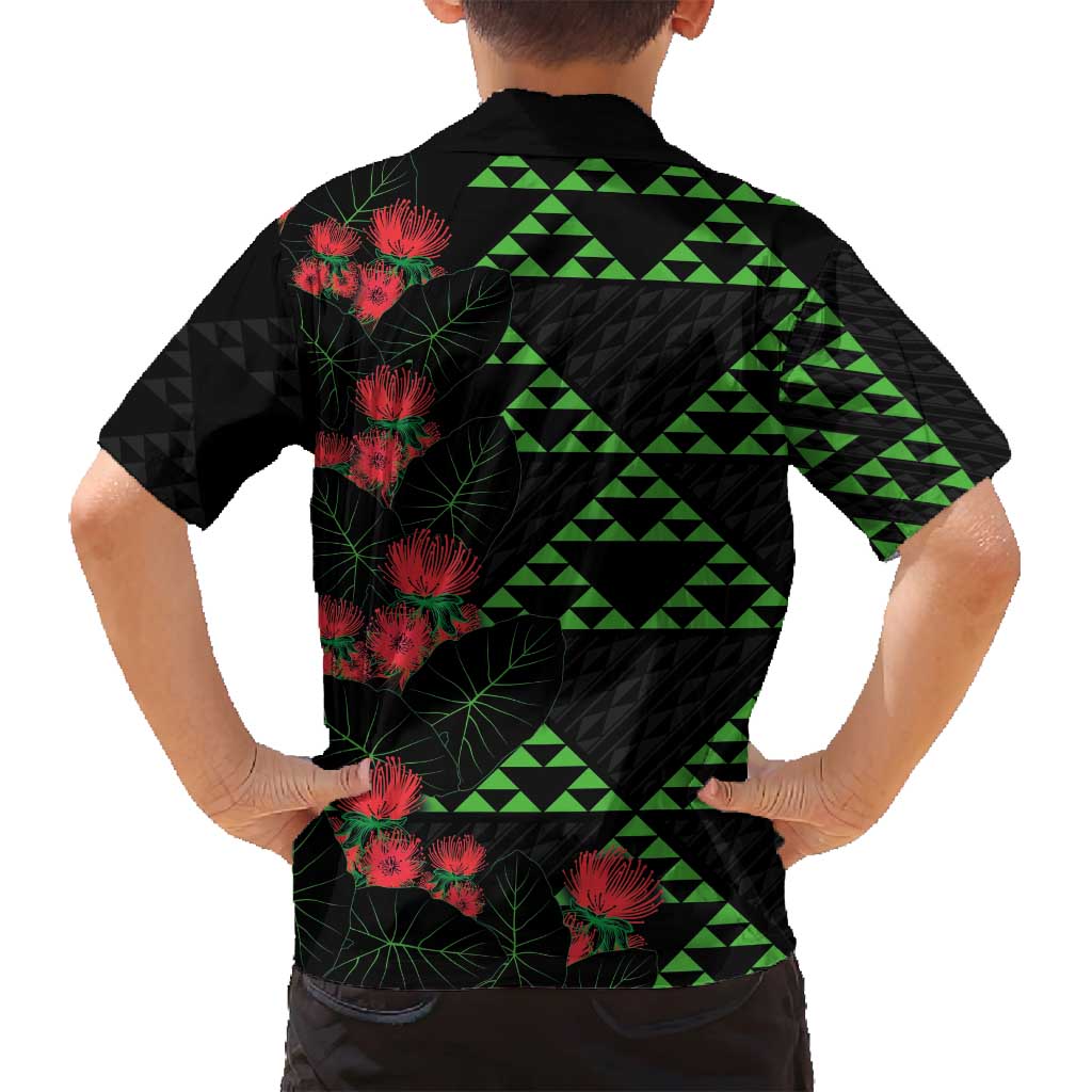Hawaiian Green Kakau Art Tattoo-Ohia Lehua and Taro Leaves Family Matching Long Sleeve Bodycon Dress and Hawaiian Shirt