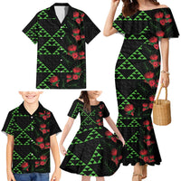 Hawaiian Green Kakau Art Tattoo-Ohia Lehua and Taro Leaves Family Matching Mermaid Dress and Hawaiian Shirt
