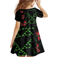 Hawaiian Green Kakau Art Tattoo-Ohia Lehua and Taro Leaves Family Matching Off Shoulder Maxi Dress and Hawaiian Shirt