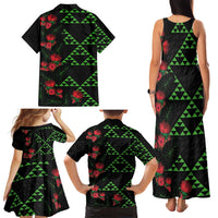 Hawaiian Green Kakau Art Tattoo-Ohia Lehua and Taro Leaves Family Matching Tank Maxi Dress and Hawaiian Shirt