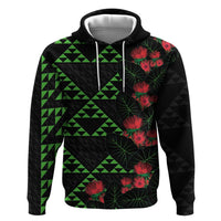 Hawaiian Green Kakau Art Tattoo-Ohia Lehua and Taro Leaves Hoodie