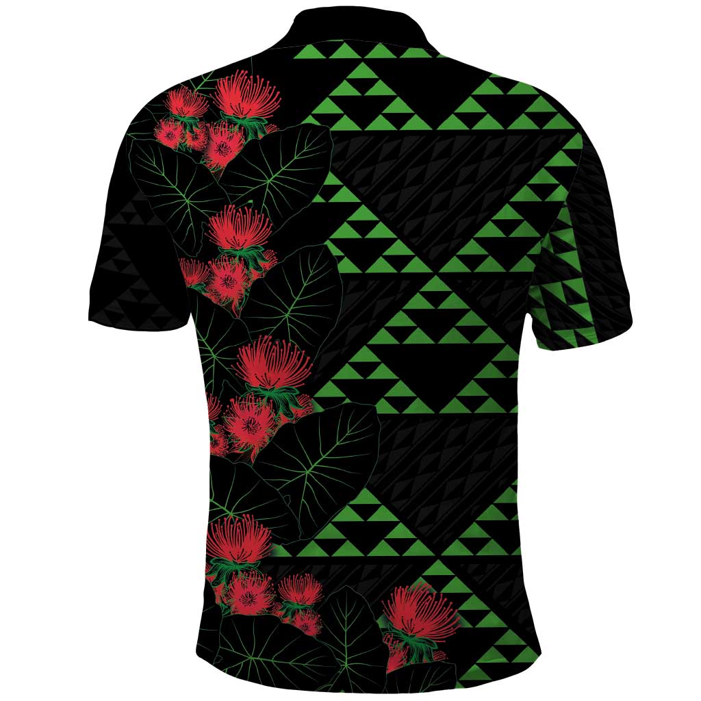 Hawaiian Green Kakau Art Tattoo-Ohia Lehua and Taro Leaves Polo Shirt
