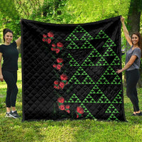 Hawaiian Green Kakau Art Tattoo-Ohia Lehua and Taro Leaves Quilt