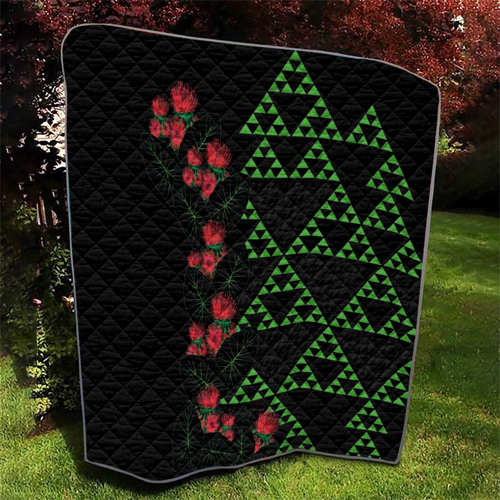 Hawaiian Green Kakau Art Tattoo-Ohia Lehua and Taro Leaves Quilt