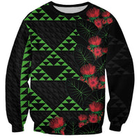 Hawaiian Green Kakau Art Tattoo-Ohia Lehua and Taro Leaves Sweatshirt LT03 Unisex Black-Green - Polynesian Pride