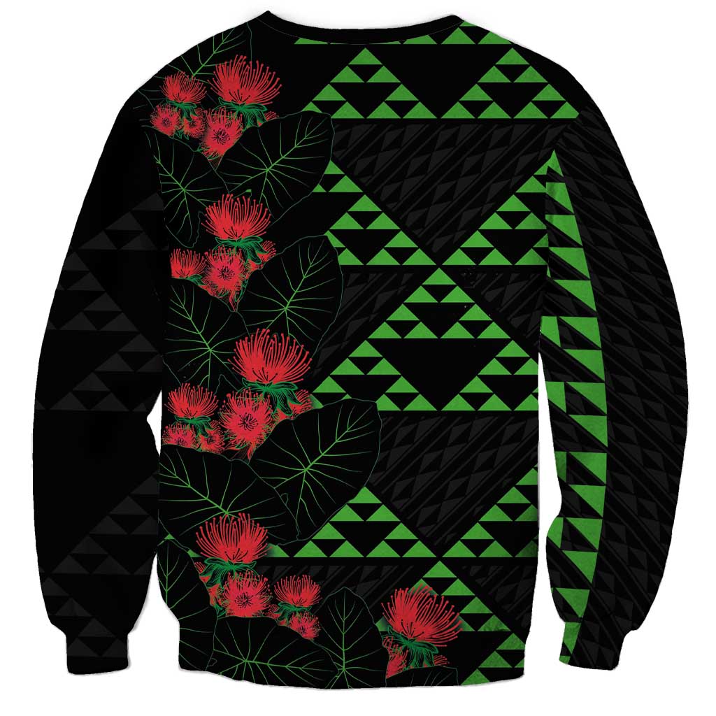 Hawaiian Green Kakau Art Tattoo-Ohia Lehua and Taro Leaves Sweatshirt LT03 - Polynesian Pride