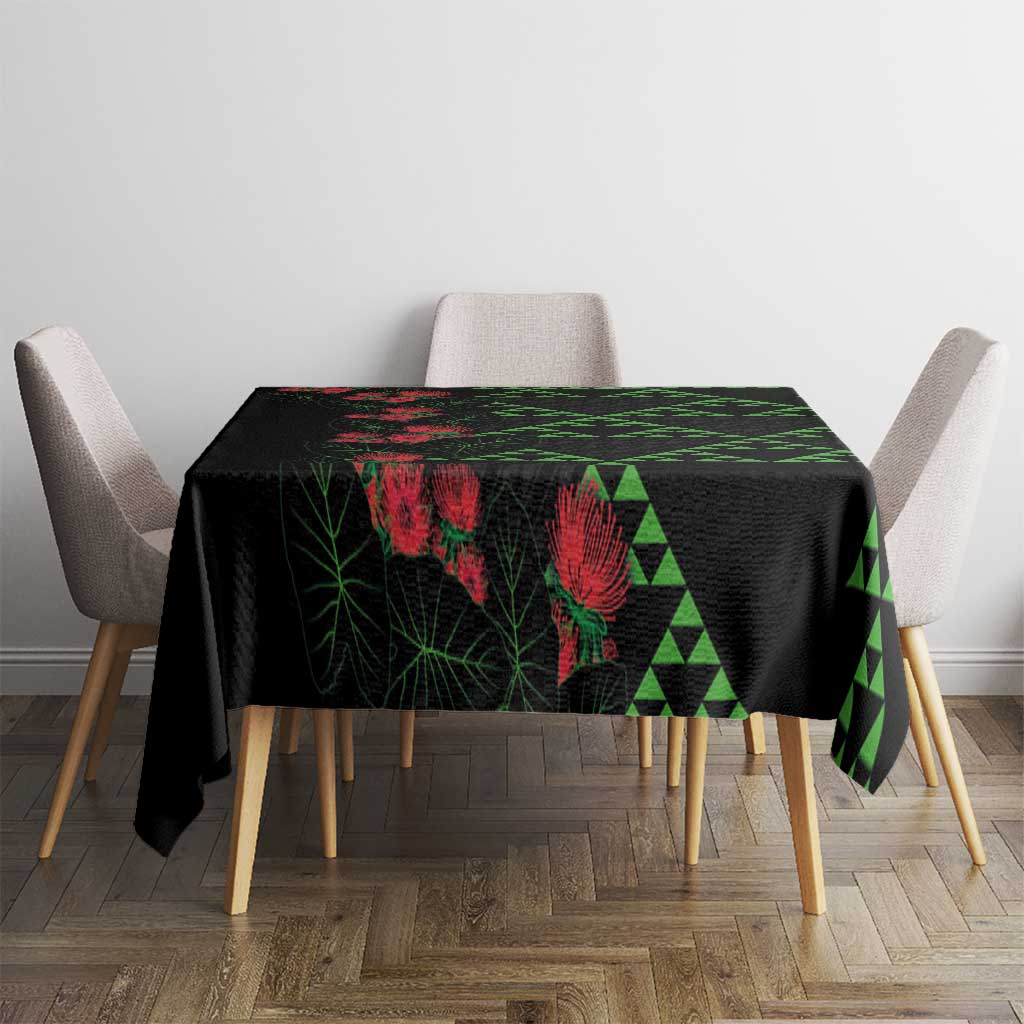 Hawaiian Green Kakau Art Tattoo-Ohia Lehua and Taro Leaves Tablecloth LT03 - Polynesian Pride