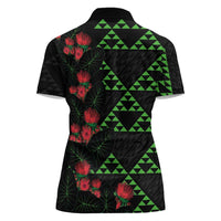 Hawaiian Green Kakau Art Tattoo-Ohia Lehua and Taro Leaves Women Polo Shirt