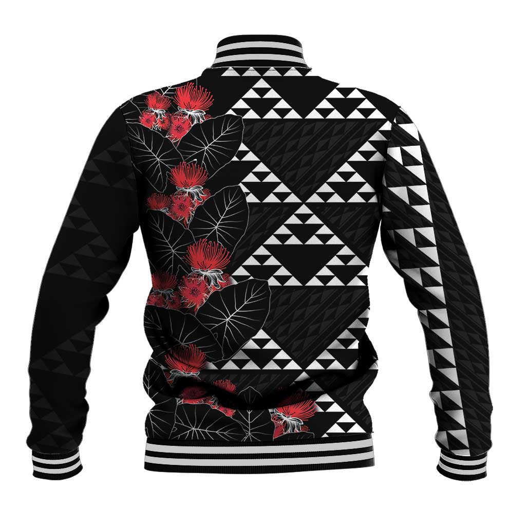 Hawaiian White Kakau Art Tattoo-Ohia Lehua and Taro Leaves Baseball Jacket LT03 - Polynesian Pride