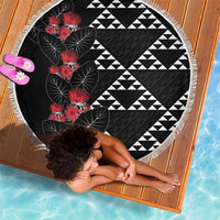 Hawaiian White Kakau Art Tattoo-Ohia Lehua and Taro Leaves Beach Blanket LT03 - Polynesian Pride